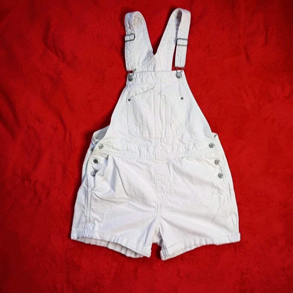 White Denim Shortalls Women Old Navy Size M Jean Overall Bibs Dungaree Short 90s